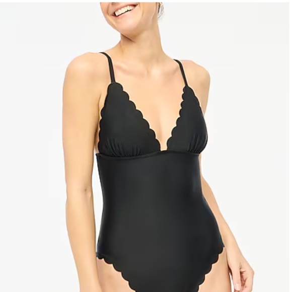 🏷️J. Crew Factory NWT Black  Scalloped one-piece swimsuit SZ XL - Picture 1 of 7